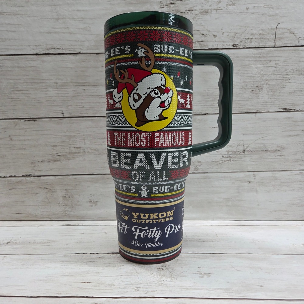 Buc-ee's 2026 40oz Tumbler Ugly Sweater Green Holiday Yukon Outfitters